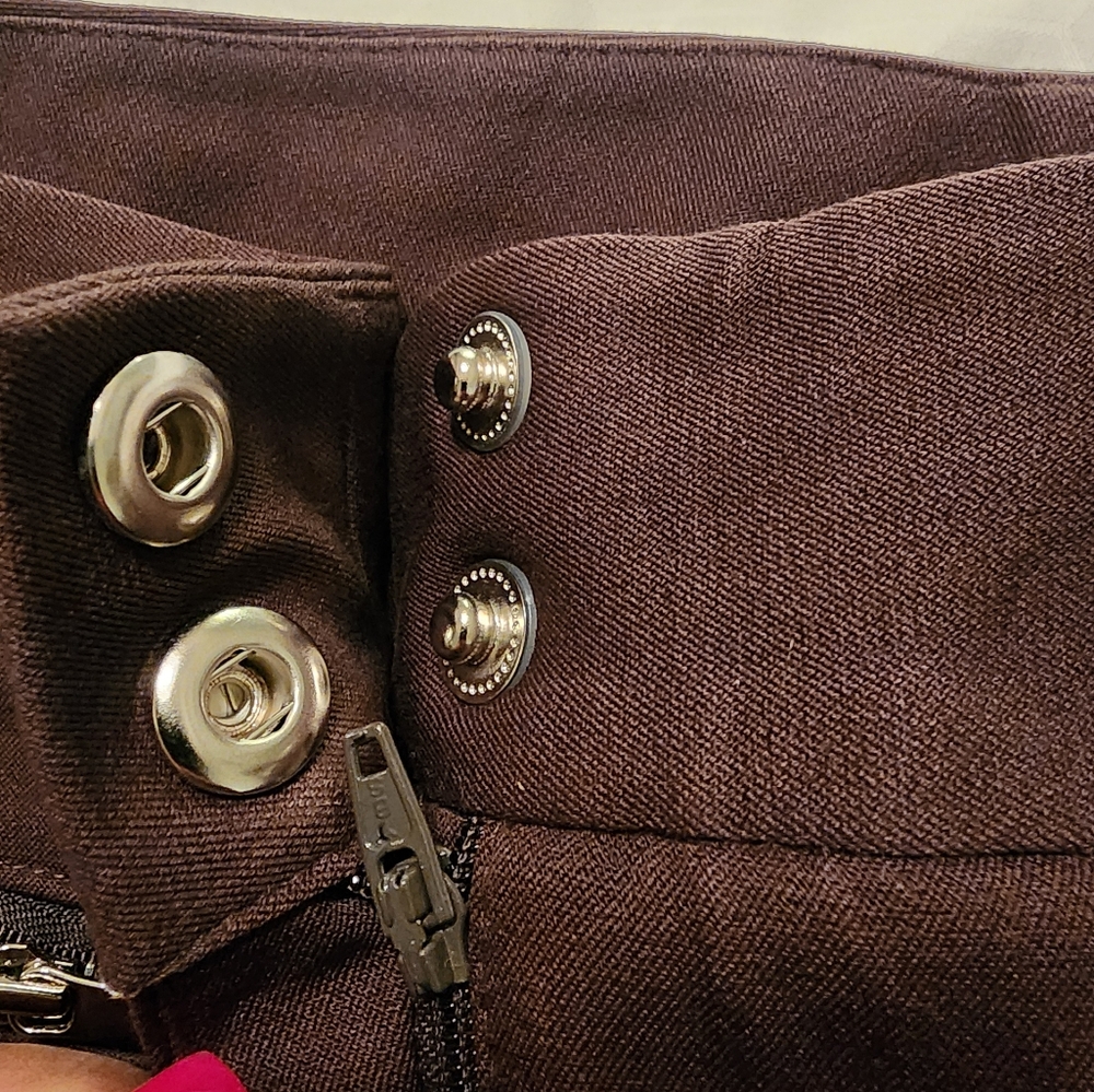 Alfani Womens Capri Pants Mid Rise Zipper Pockets Cotton Blend Brown Size 12P - Picture 3 of 6